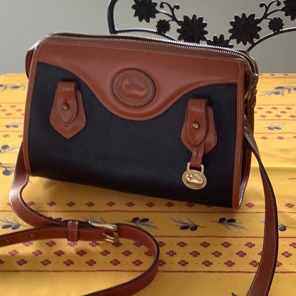Dooney & Bourke Black and Brown Crossbody Bag with Structured Design